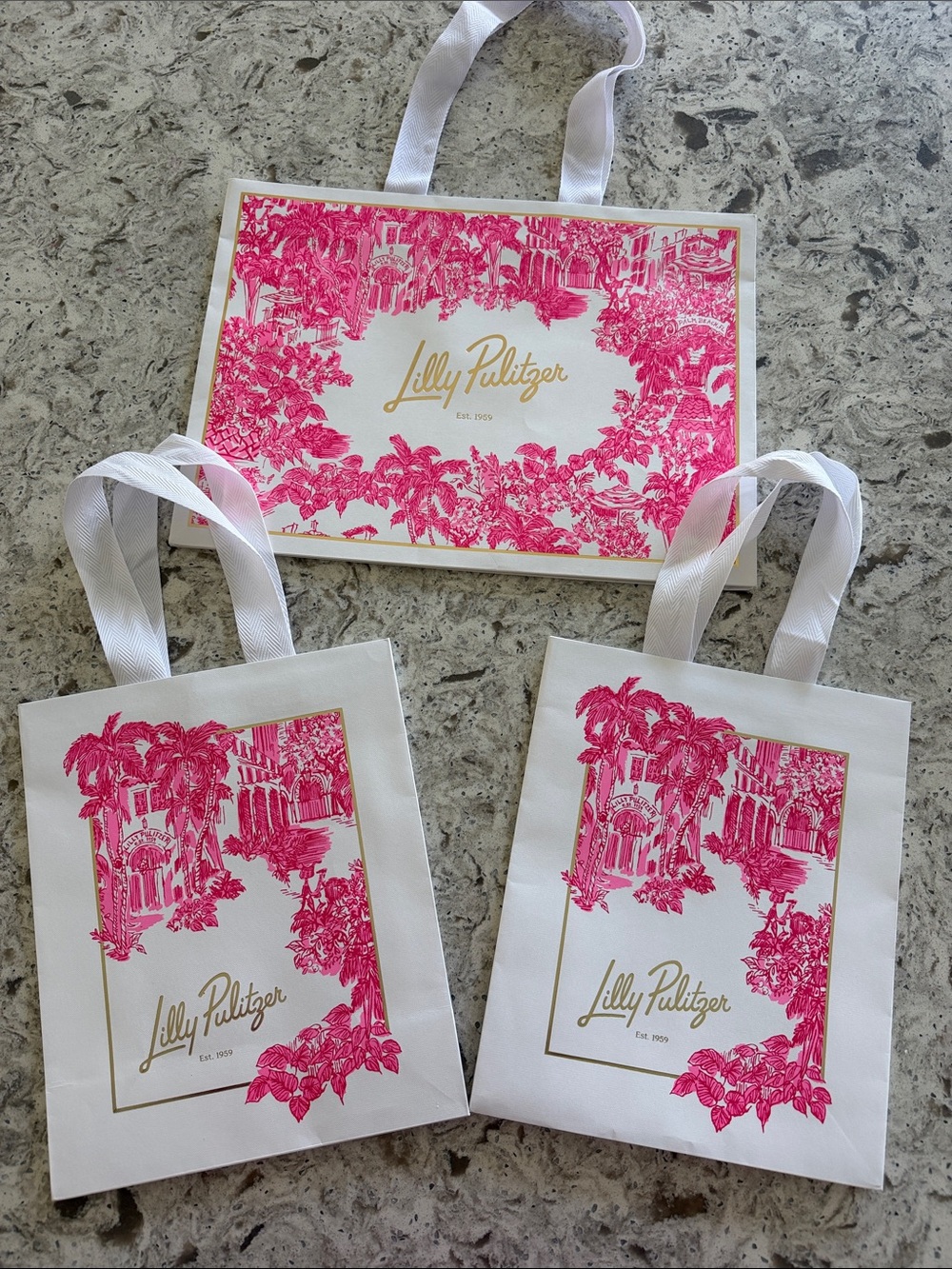 Lilly Pulitzer White and Hot Pink Tote Bags - Set of 3